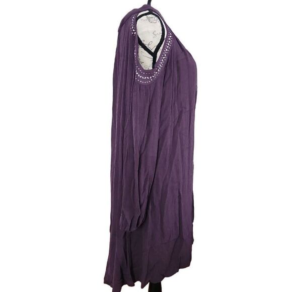 Knox Rose Women's Size Large Purple Studded Boho Cold Shoulder Shirt Dress - Picture 2 of 6